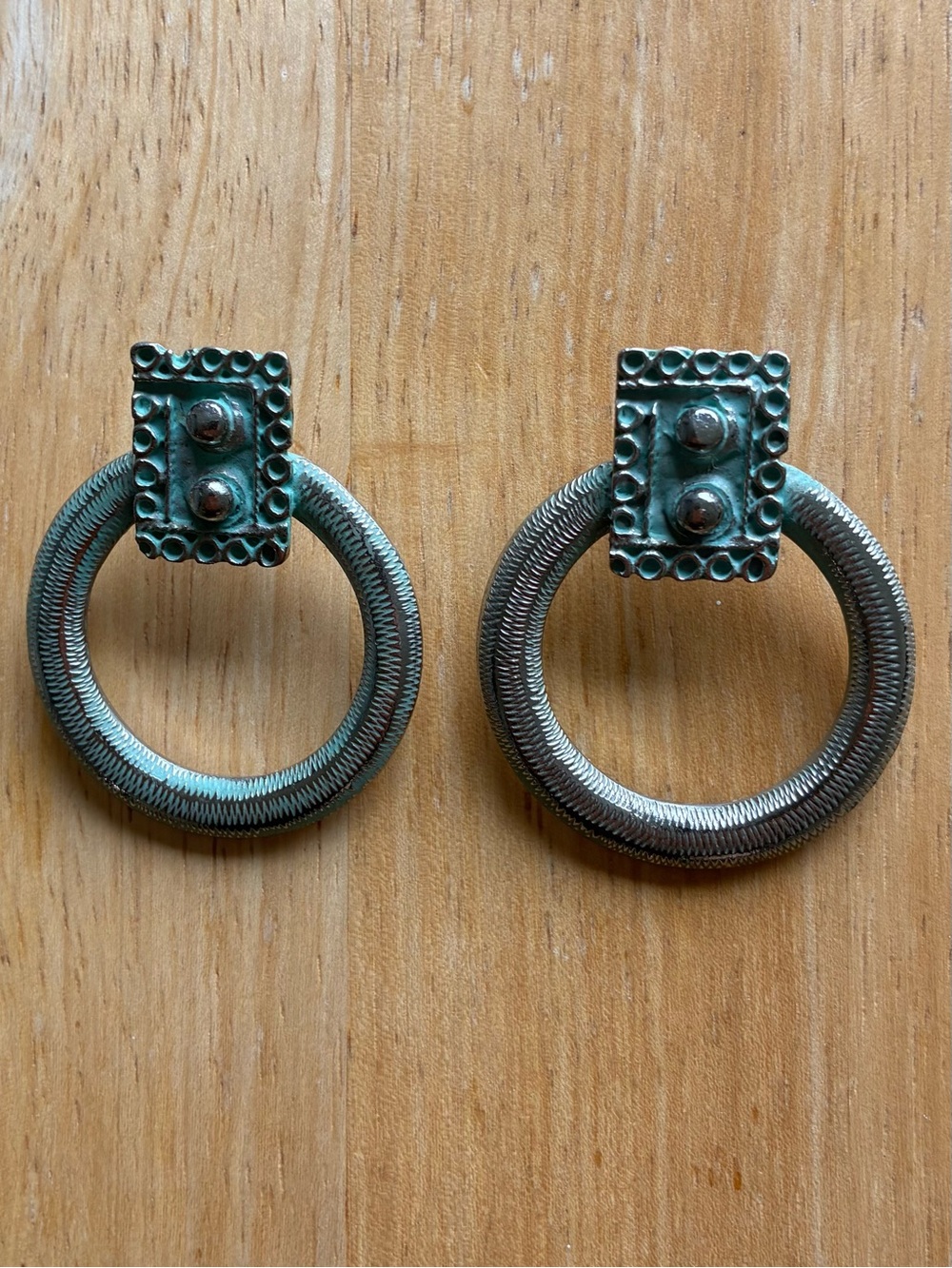Vintage Turquoise Patina Silver Tone Earrings